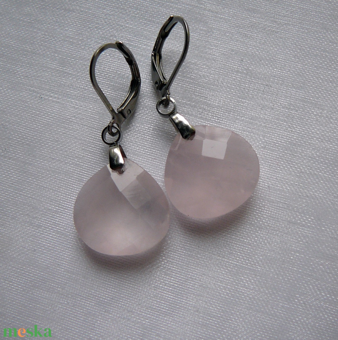 Rózsakvarc fülbevaló - ékszer - nyaklánc - medálos nyaklánc - Meska.hu