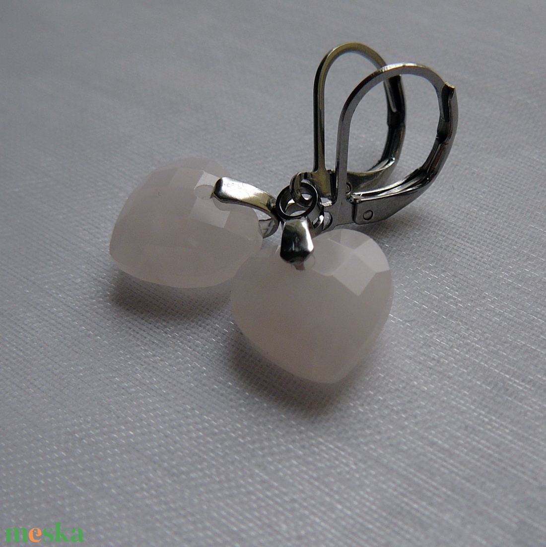 Rózsakvarc szív fülbevaló - ékszer - nyaklánc - medálos nyaklánc - Meska.hu