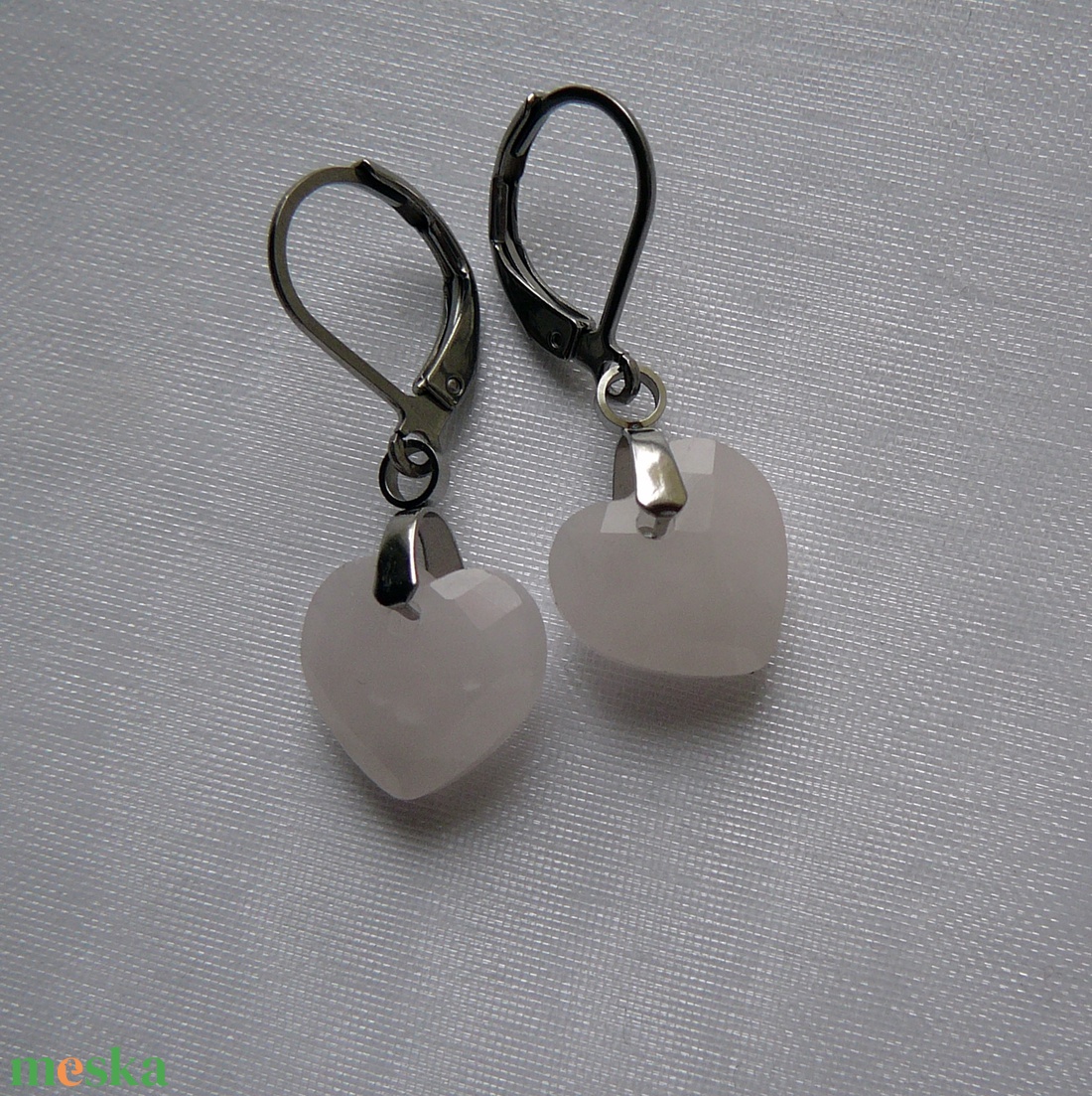 Rózsakvarc szív fülbevaló - ékszer - nyaklánc - medálos nyaklánc - Meska.hu