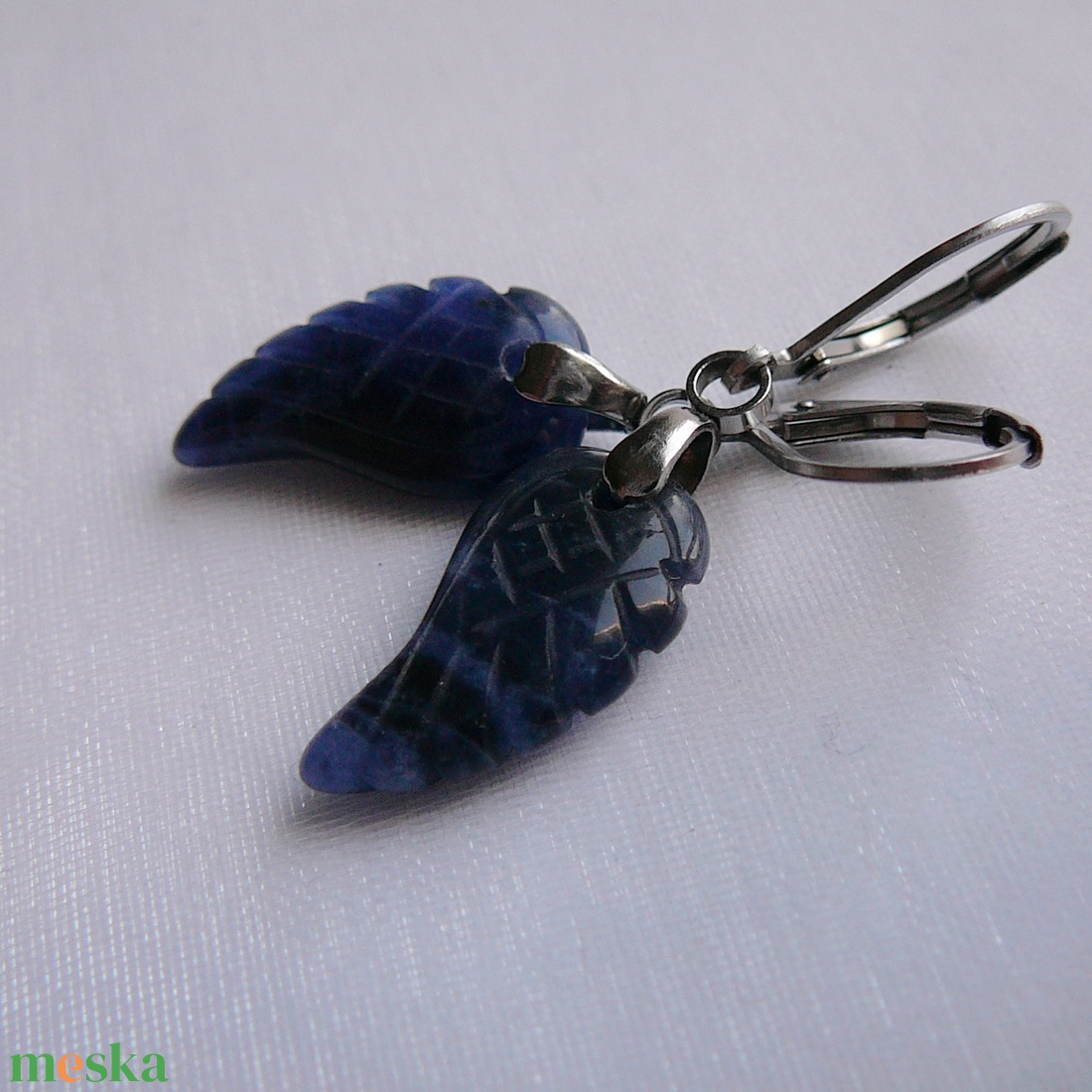 Szodalit szárny fülbevaló - ékszer - fülbevaló - lógó fülbevaló - Meska.hu