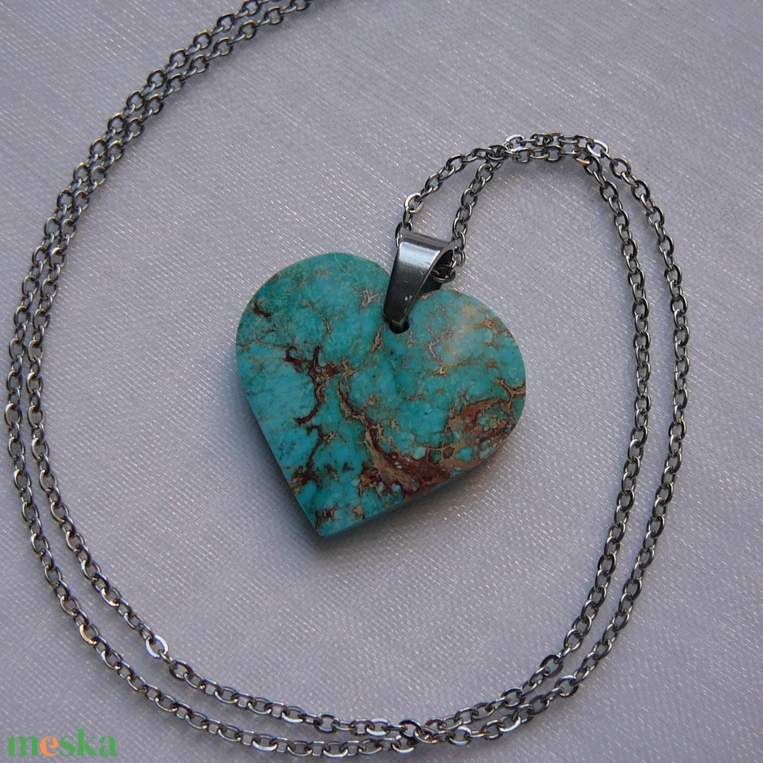 Üledéki jáspis szív medálos nyaklánc - ékszer - nyaklánc - medálos nyaklánc - Meska.hu