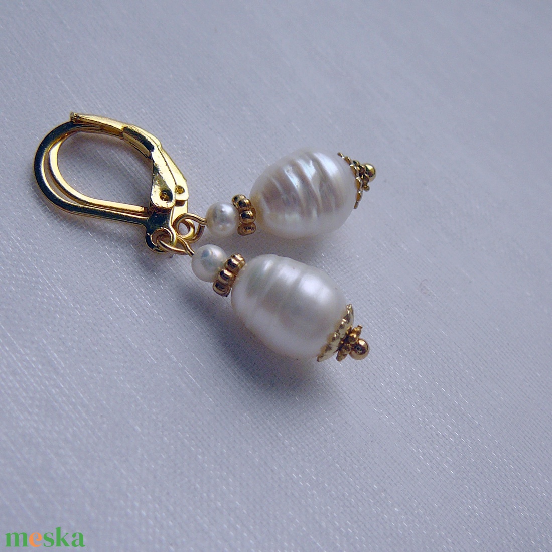 Folyami gyöngy fülbevaló - ékszer - fülbevaló - lógó fülbevaló - Meska.hu