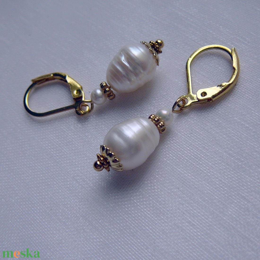Folyami gyöngy fülbevaló - ékszer - fülbevaló - lógó fülbevaló - Meska.hu