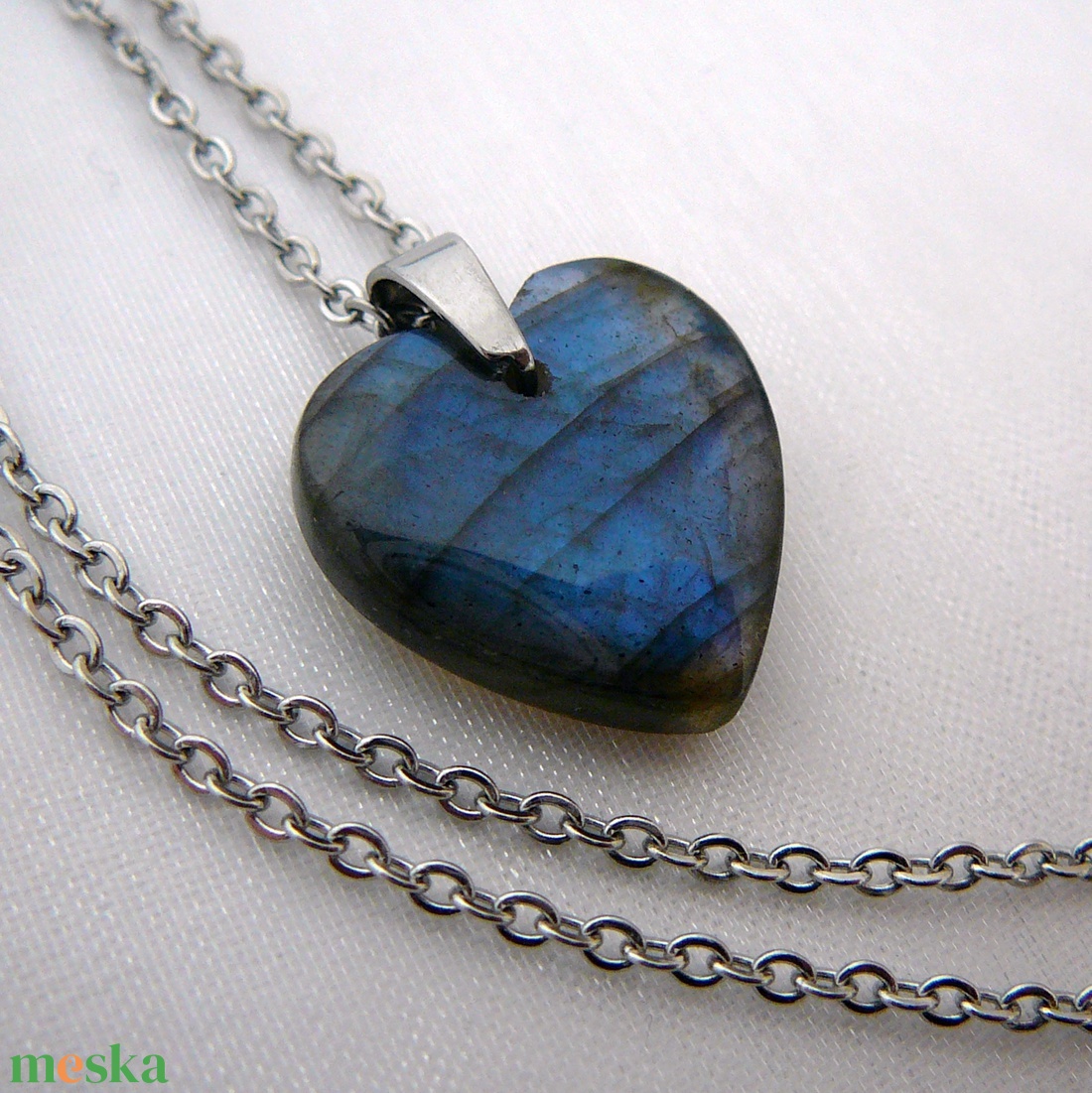 Labradorit szív medálos nyaklánc - ékszer - nyaklánc - medál - Meska.hu