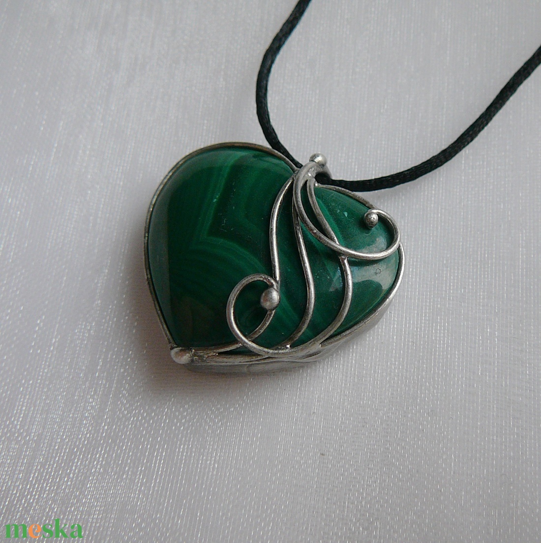 Malachit szív medál - ékszer - nyaklánc - medálos nyaklánc - Meska.hu