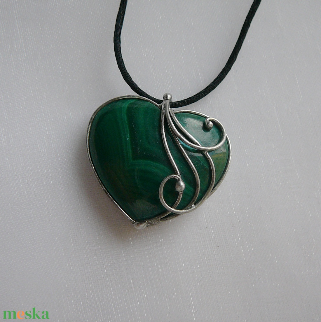 Malachit szív medál - ékszer - nyaklánc - medálos nyaklánc - Meska.hu