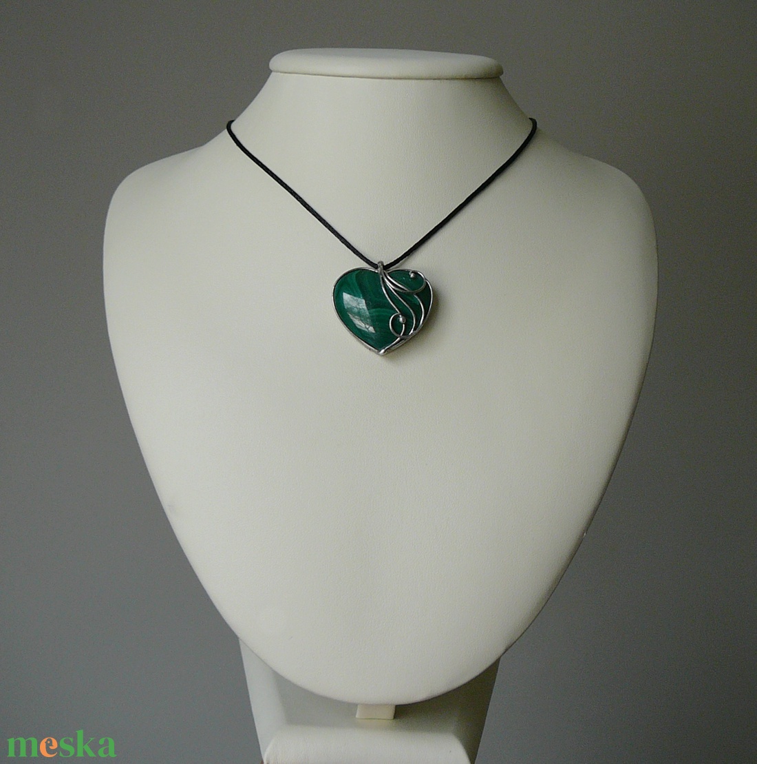 Malachit szív medál - ékszer - nyaklánc - medálos nyaklánc - Meska.hu