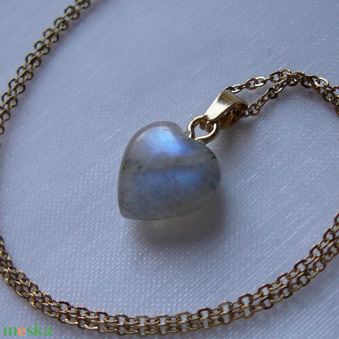Labradorit szív medálos nyaklánc - ékszer - nyaklánc - medál - Meska.hu