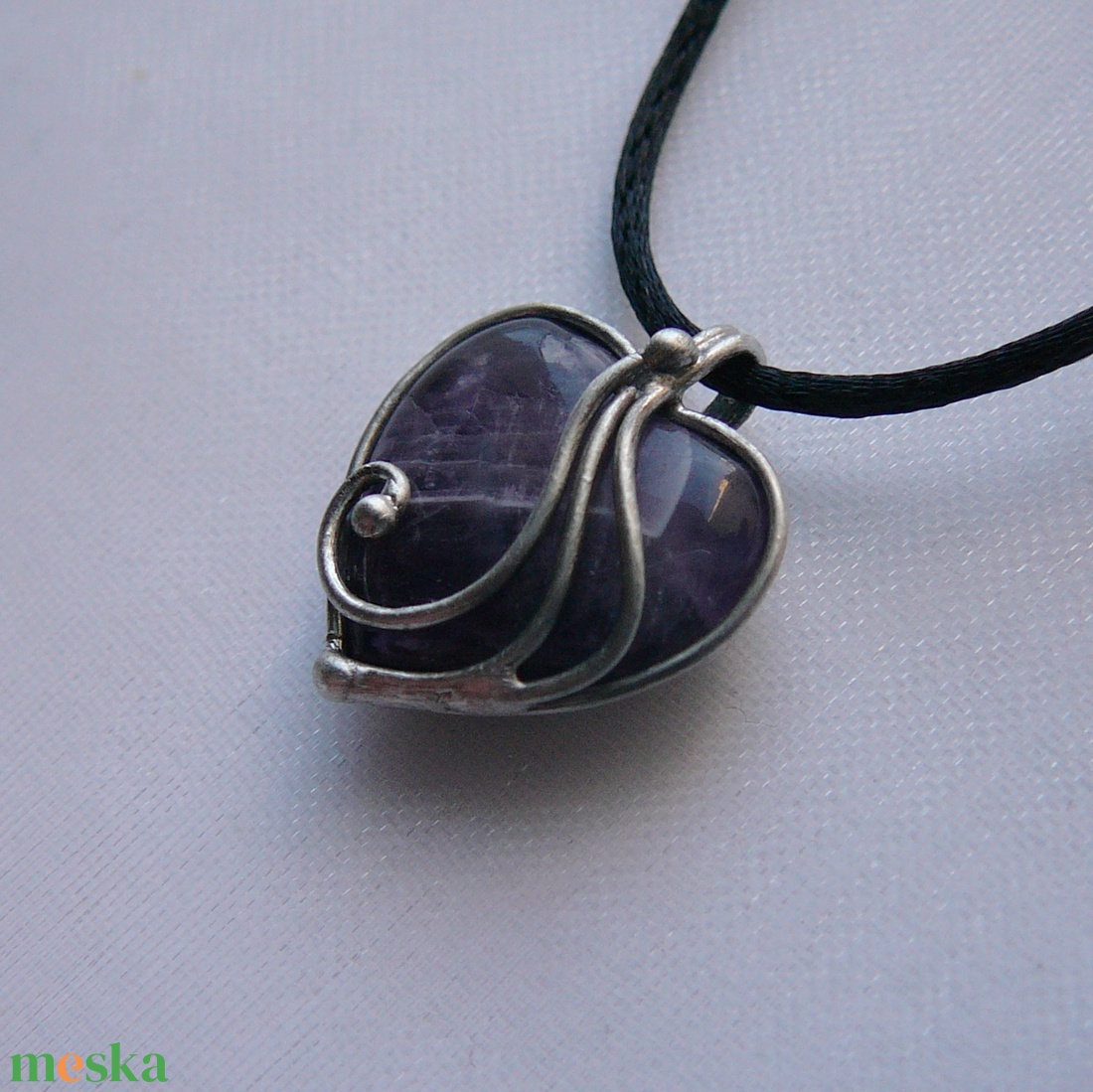 Ametiszt mini szív medál - ékszer - nyaklánc - medálos nyaklánc - Meska.hu