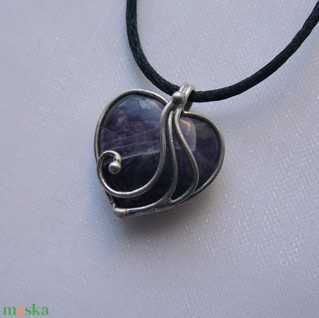 Ametiszt mini szív medál - ékszer - nyaklánc - medálos nyaklánc - Meska.hu