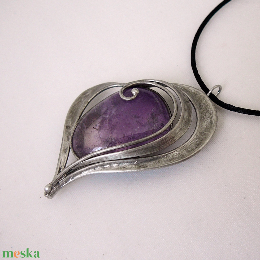 Ametiszt szív medál - ékszer - nyaklánc - medálos nyaklánc - Meska.hu