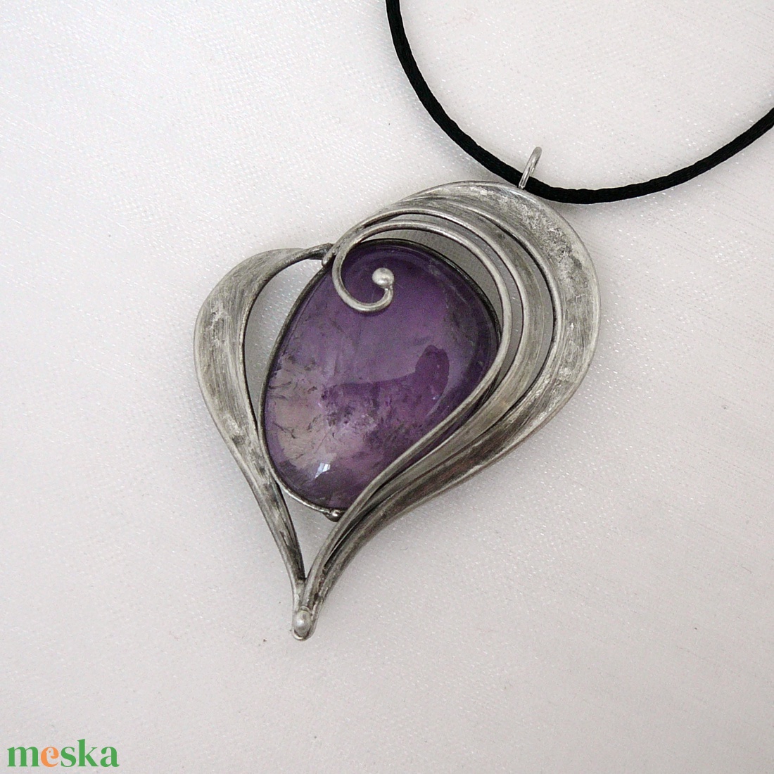 Ametiszt szív medál - ékszer - nyaklánc - medálos nyaklánc - Meska.hu