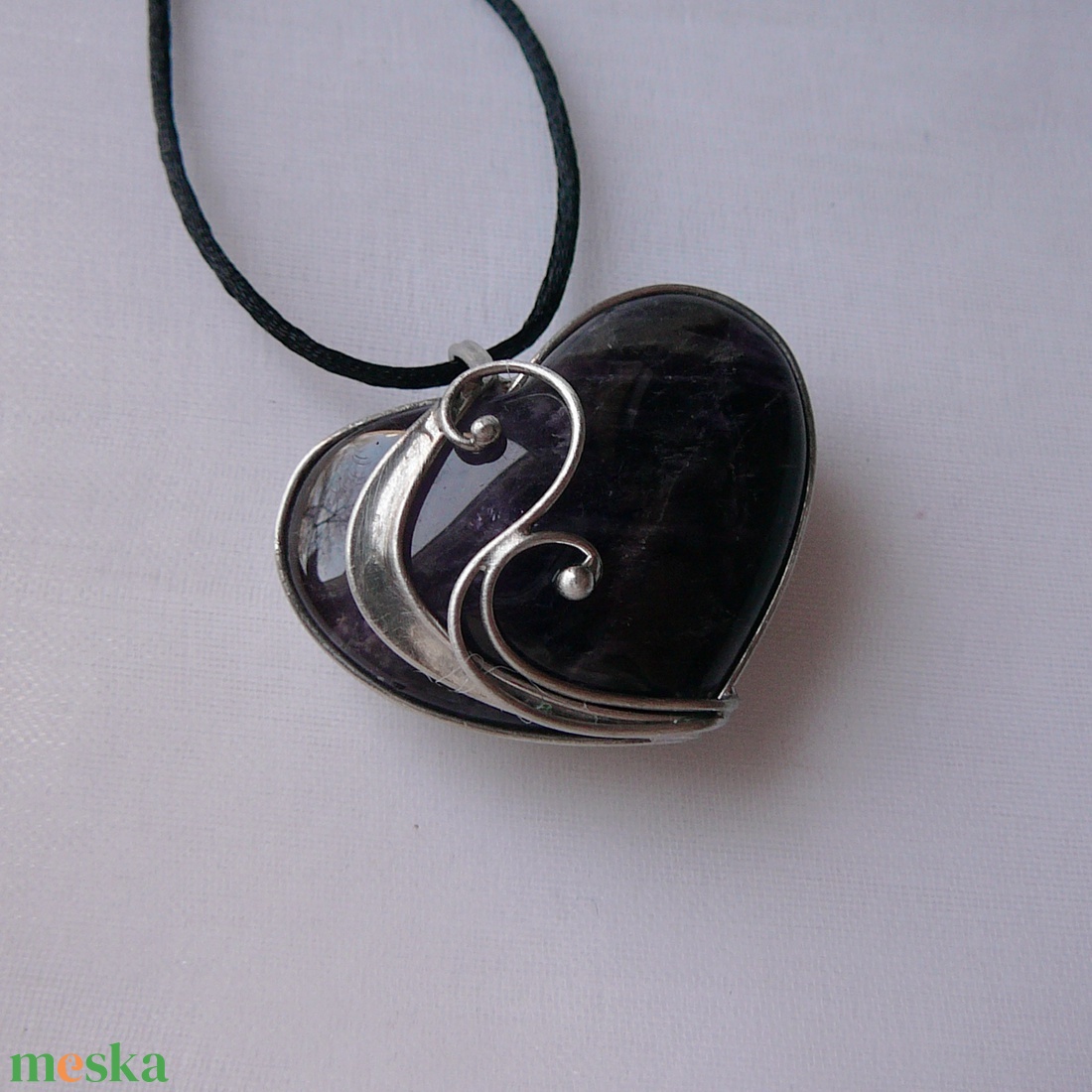 Ametiszt szív medál - ékszer - nyaklánc - medálos nyaklánc - Meska.hu