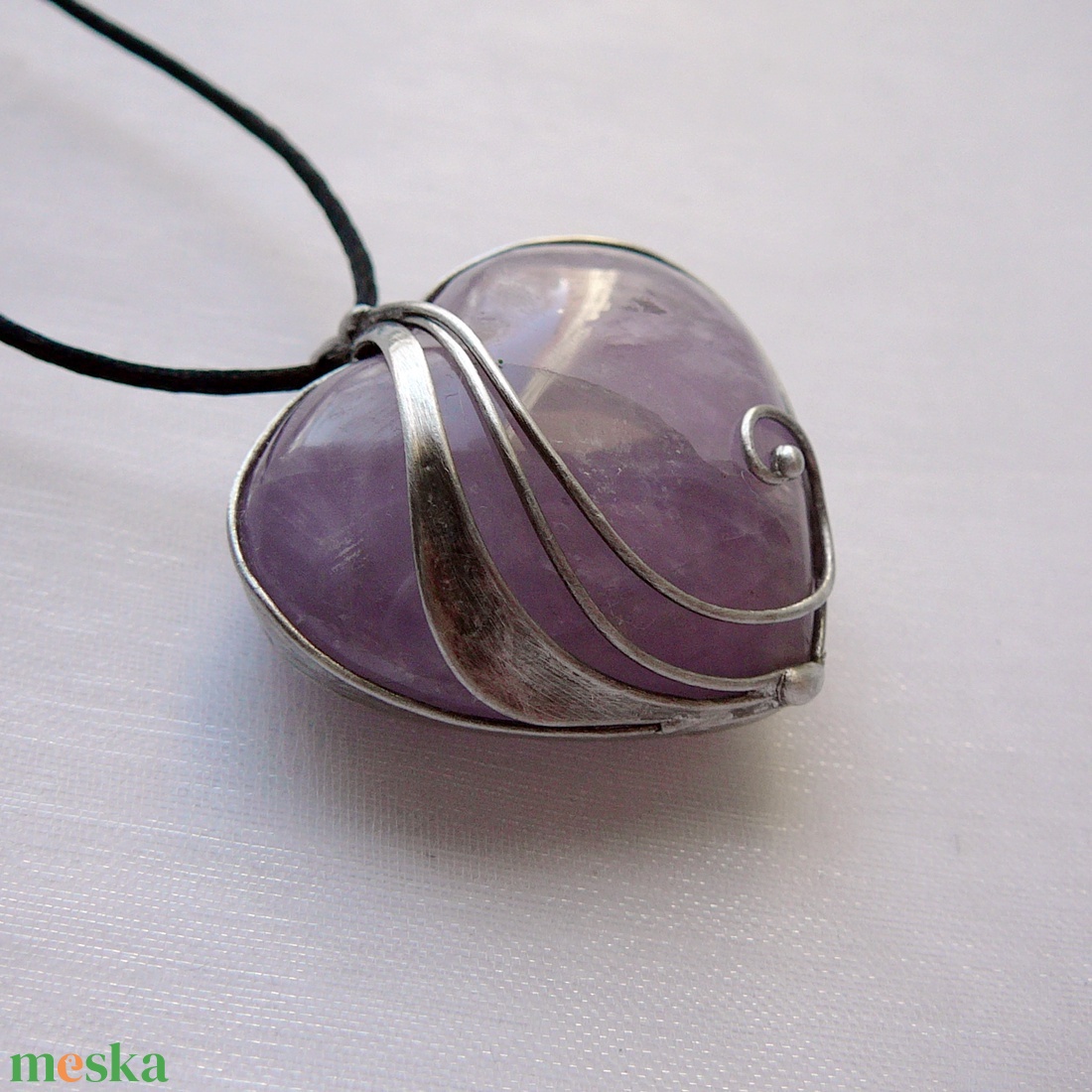 Ametiszt szív medál - ékszer - nyaklánc - medálos nyaklánc - Meska.hu