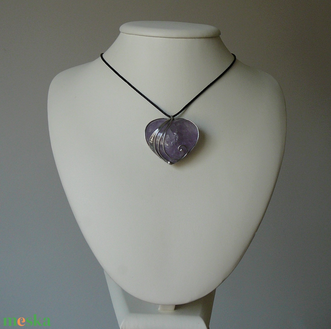Ametiszt szív medál - ékszer - nyaklánc - medálos nyaklánc - Meska.hu