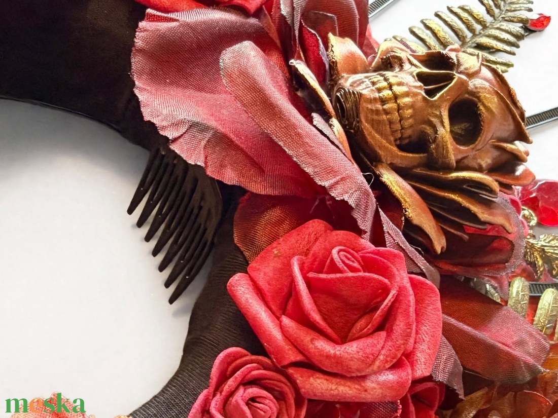 La Catrina Királynő - XXL sugaras koponya korona fejdísz - otthon & életmód - dekoráció - halloween - halloweeni jelmez és kiegészítők - Meska.hu