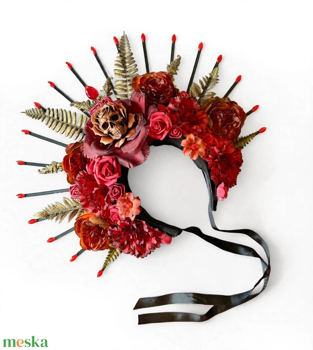 La Catrina Királynő - XXL sugaras koponya korona fejdísz - otthon & életmód - dekoráció - halloween - halloweeni jelmez és kiegészítők - Meska.hu