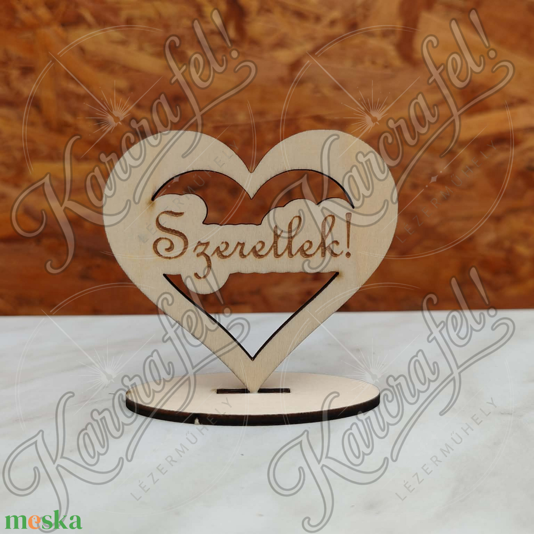 Apák napi fa asztaldísz � gravírozott, talpas szív ajándék - otthon & életmód - dekoráció - asztal és polc dekoráció - gravírozott táblák - Meska.hu