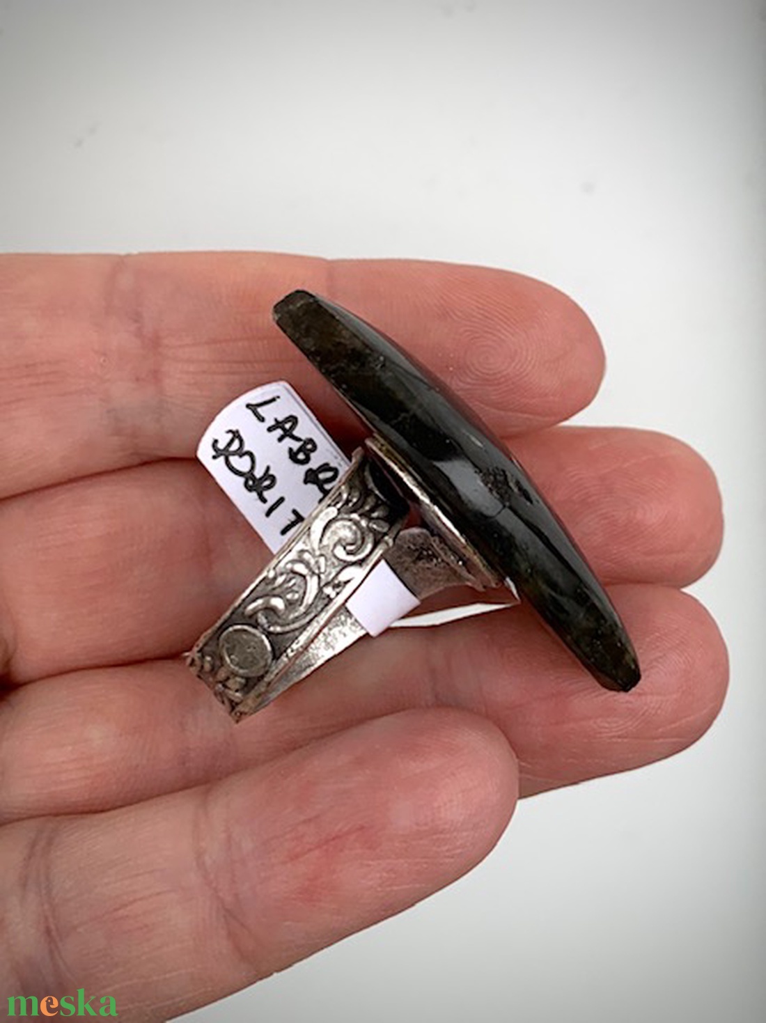 L-XL mératű gyűrű hatalmas labradorit kővel -  állítható ezüst gyűrű - ékszer - gyűrű - statement gyűrű - Meska.hu