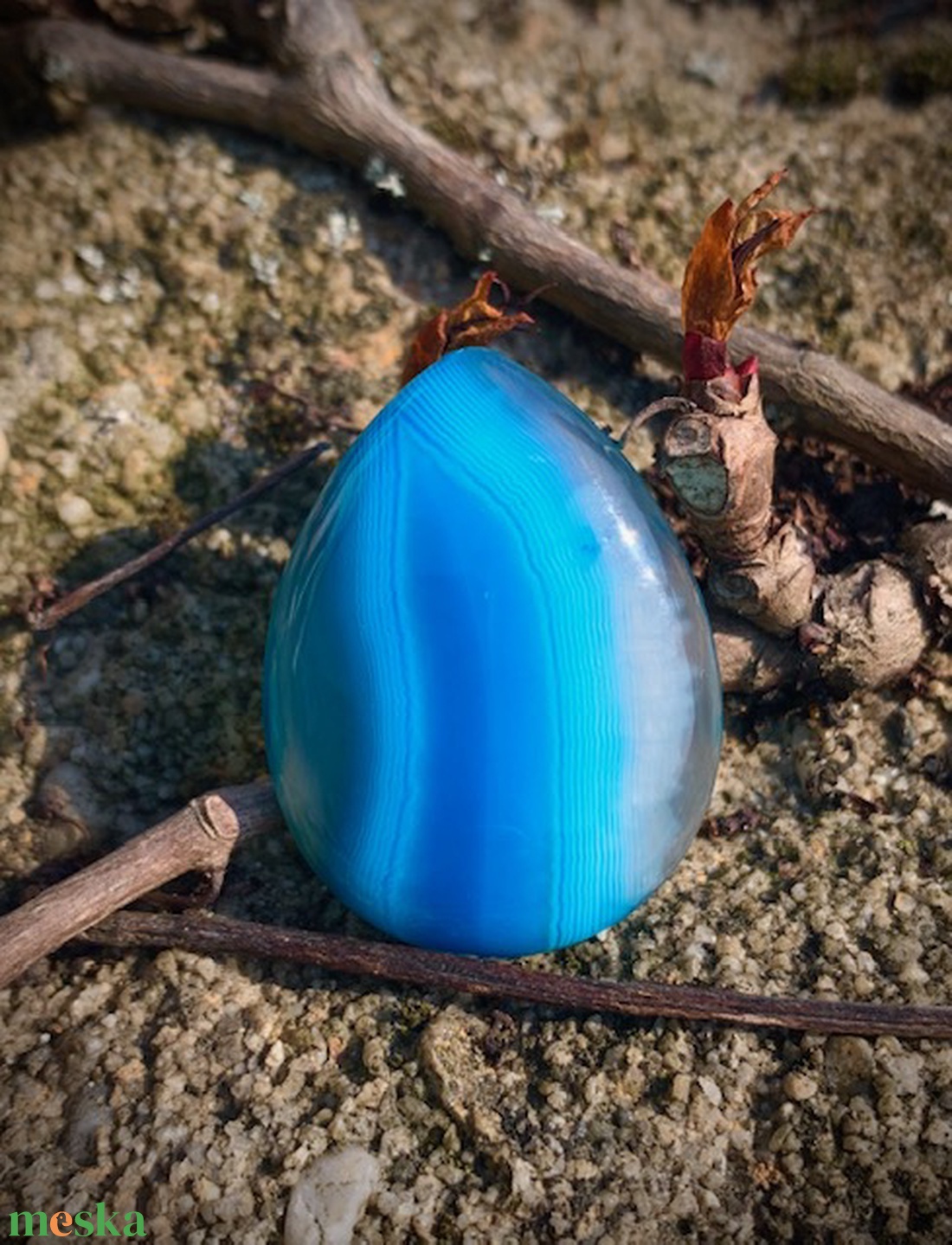 Kék felhős achát, agate kő 30x40mm ékszeralkatrész kék kő!, drágakő cabochon - ékszer - nyaklánc - medál - Meska.hu