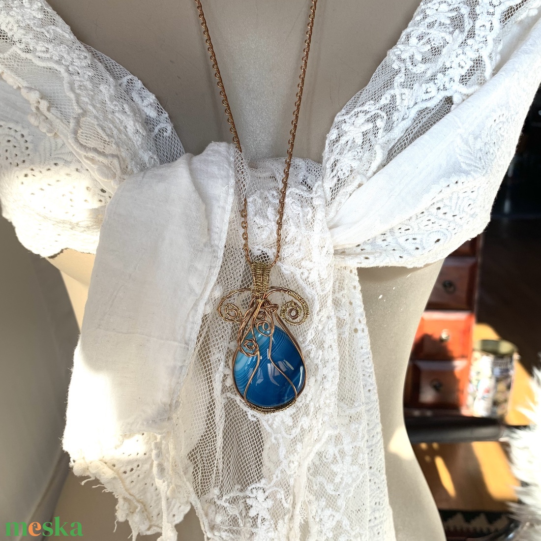 Régi ékszer, retro vintage ékszer, egyedi midcentury ékszer, kék achat köves réz nyaklánc - ékszer - ékszerszett - Meska.hu Régi ékszer, retro vintage ékszer, egyedi midcentury ékszer, kék achat köves réz nyaklánc - ékszer - ékszerszett - Meska.hu