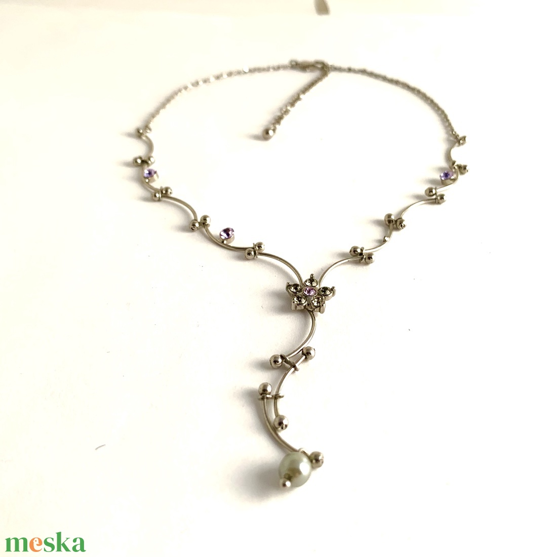 Régi ékszer, retro vintage ékszer, egyedi midcentury ékszer, lila köves acél nyakék finoman kidolgozott - ékszer - ékszerszett - Meska.hu