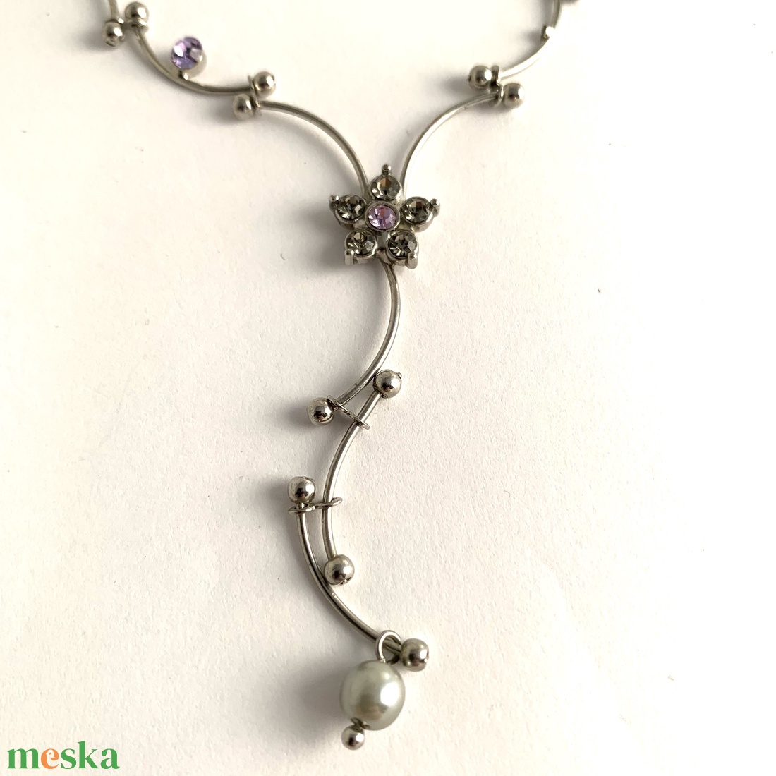 Régi ékszer, retro vintage ékszer, egyedi midcentury ékszer, lila köves acél nyakék finoman kidolgozott - ékszer - ékszerszett - Meska.hu