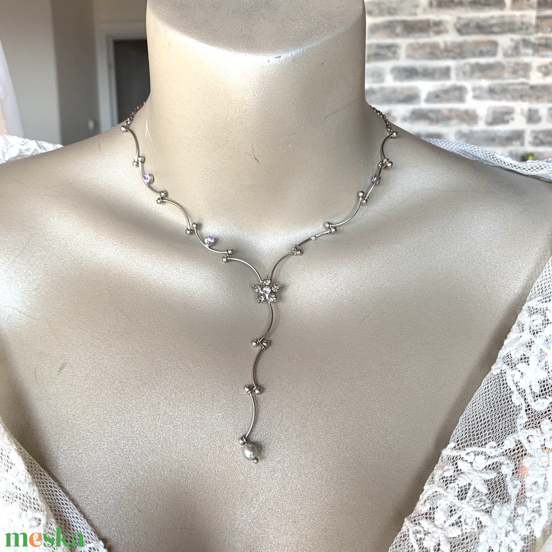 Régi ékszer, retro vintage ékszer, egyedi midcentury ékszer, lila köves acél nyakék finoman kidolgozott - ékszer - ékszerszett - Meska.hu
