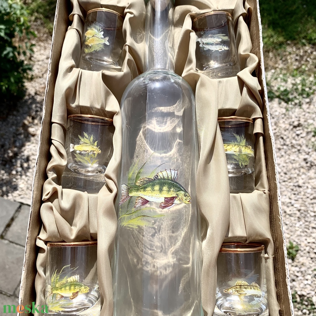 Hal mintás antik retro festett pálinkás pohár készlet, pecásoknak horgász ajándék, hal minta - otthon & életmód - konyhafelszerelés, tálalás - tálalás - pálinkás poharak, szettek - Meska.hu