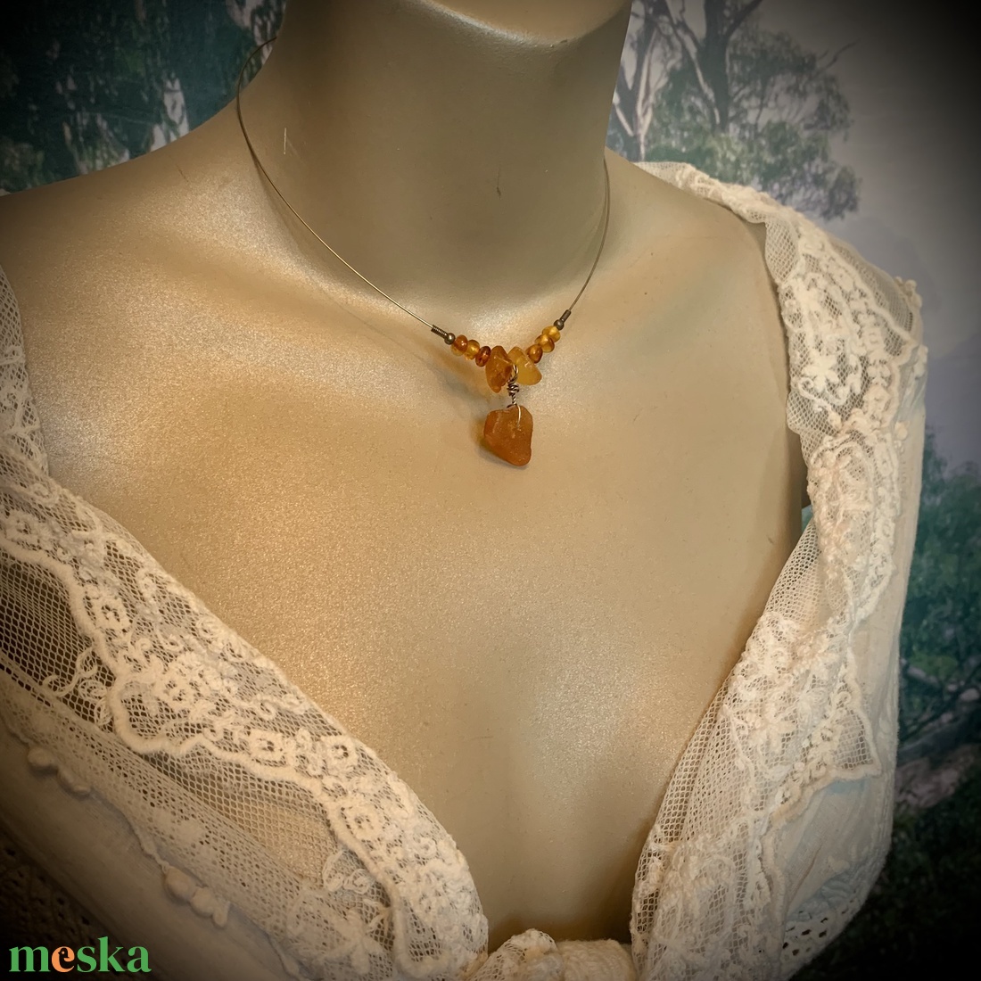 Borostyán nyaklánc, vintage valódi balti borostyán ékszer 1970-es évekből - ékszer - nyaklánc - hosszú nyaklánc - Meska.hu