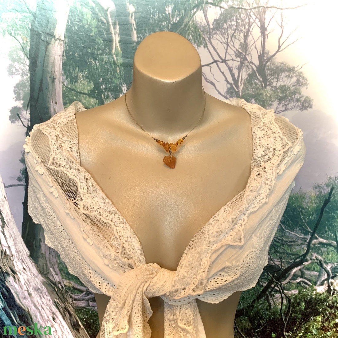 Borostyán nyaklánc, vintage valódi balti borostyán ékszer 1970-es évekből - ékszer - nyaklánc - hosszú nyaklánc - Meska.hu