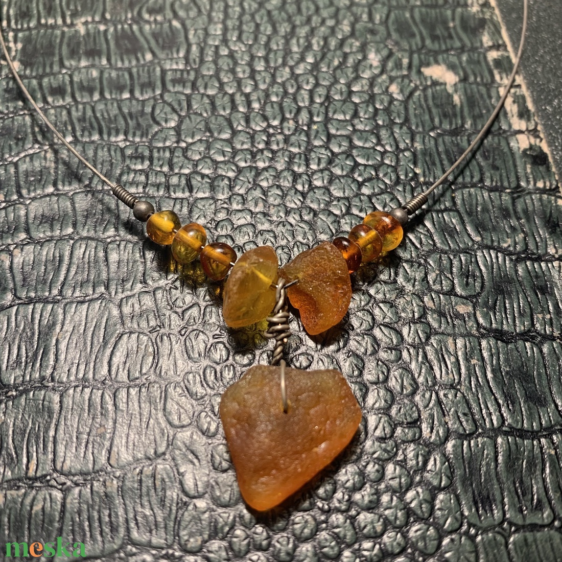 Borostyán nyaklánc, vintage valódi balti borostyán ékszer 1970-es évekből - ékszer - nyaklánc - hosszú nyaklánc - Meska.hu