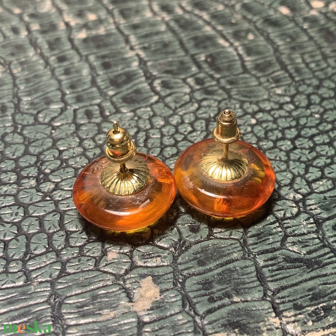 Borostyán fülbevaló, vintage borostyán ékszer 1970-es évekből - ékszer - fülbevaló - pötty fülbevaló - Meska.hu