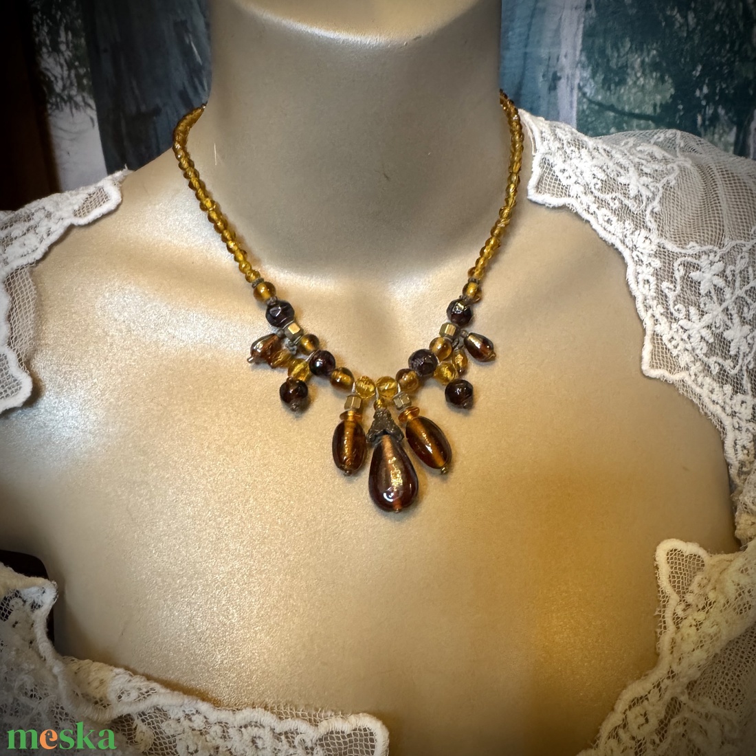 Muránói üveggyöngy nyakék, vintage muránói olasz nyaklánc, csodás régi ékszer, retro üveg nyakék - ékszer - kitűző és bross - kitűző - Meska.hu