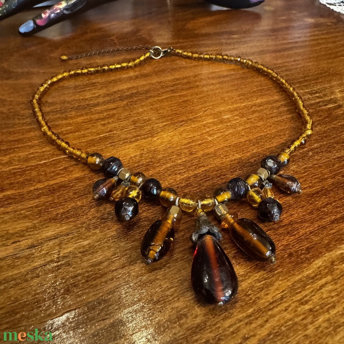 Muránói üveggyöngy nyakék, vintage muránói olasz nyaklánc, csodás régi ékszer, retro üveg nyakék - ékszer - kitűző és bross - kitűző - Meska.hu