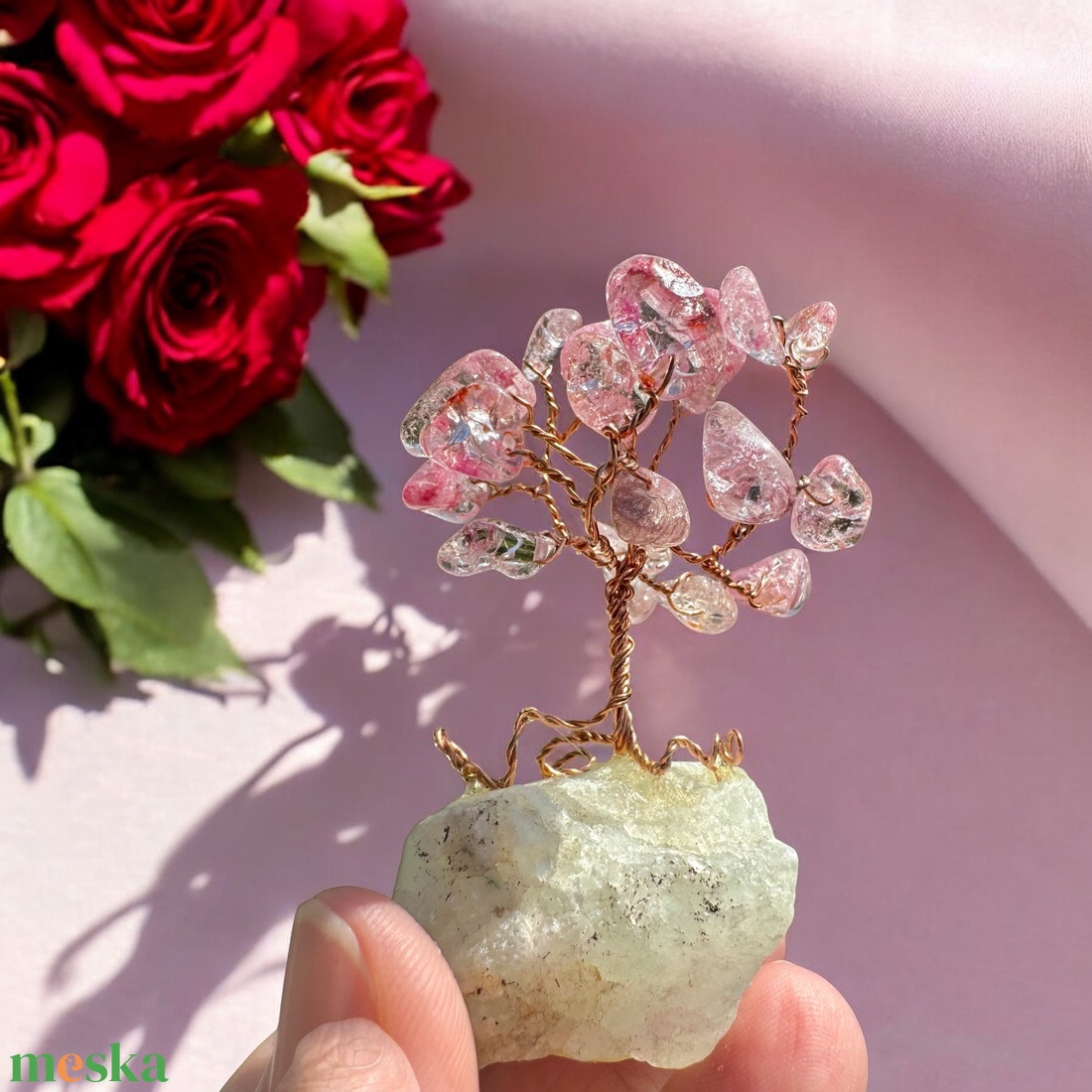 Mini Bonsai Rózsakvarc Ékszerfa szerencsefa, életfa, pénzfa, kristályfa rózsa kvarc kövekből drágakő fa - otthon & életmód - dekoráció - asztal és polc dekoráció - gyöngyfa, ásványfa - Meska.hu
