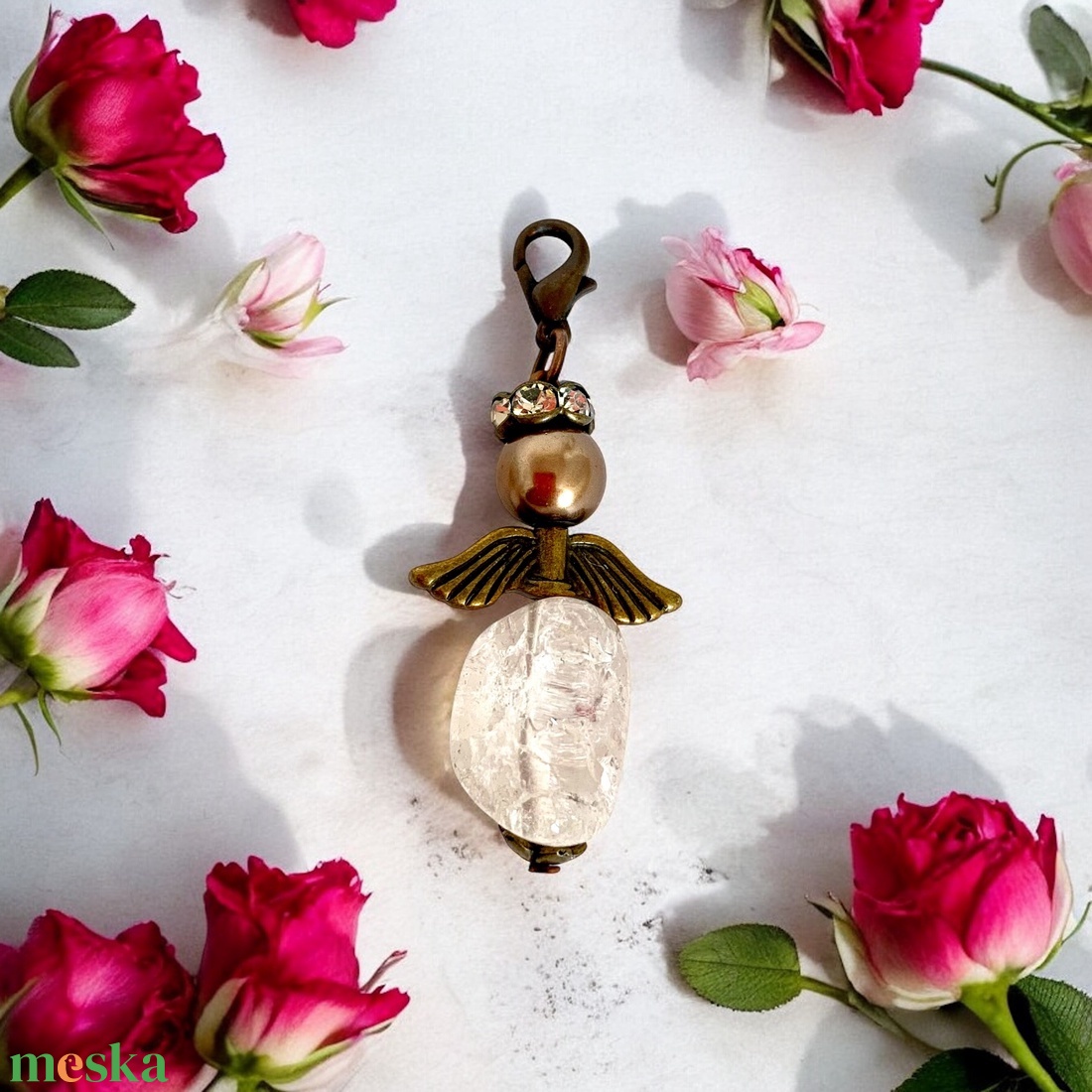 HEGYIKISTÁLY angyalka, őrangyal, angyal charm, angyal dísz, angyalos kulcstartó, táskadísz, ajándék angyalka tündér - ékszer - karkötő - charm karkötő - Meska.hu
