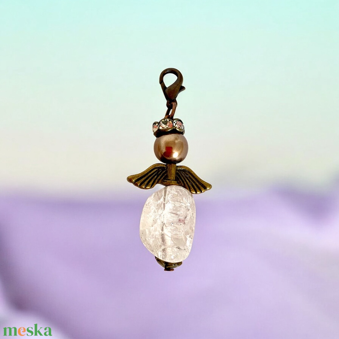 HEGYIKISTÁLY angyalka, őrangyal, angyal charm, angyal dísz, angyalos kulcstartó, táskadísz, ajándék angyalka tündér - ékszer - karkötő - charm karkötő - Meska.hu