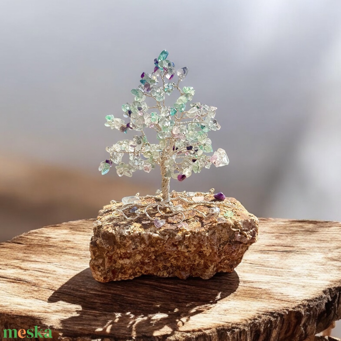 Kristály fa ásványból, FLUORIT Bonsai kristály Ékszerfa szerencsefa, életfa pénzfa, kristályfa kövekből drágakő fa,  - otthon & életmód - dekoráció - asztal és polc dekoráció - gyöngyfa, ásványfa - Meska.hu