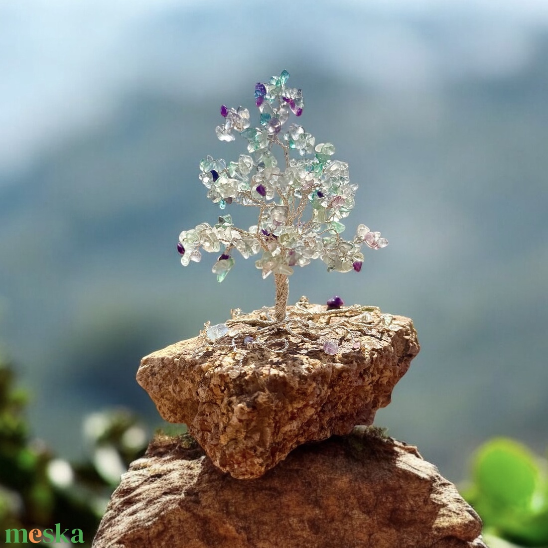 Kristály fa ásványból, FLUORIT Bonsai kristály Ékszerfa szerencsefa, életfa pénzfa, kristályfa kövekből drágakő fa,  - otthon & életmód - dekoráció - asztal és polc dekoráció - gyöngyfa, ásványfa - Meska.hu