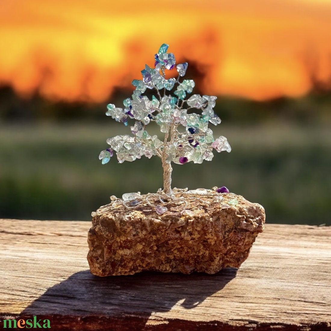 Kristály fa ásványból, FLUORIT Bonsai kristály Ékszerfa szerencsefa, életfa pénzfa, kristályfa kövekből drágakő fa,  - otthon & életmód - dekoráció - asztal és polc dekoráció - gyöngyfa, ásványfa - Meska.hu
