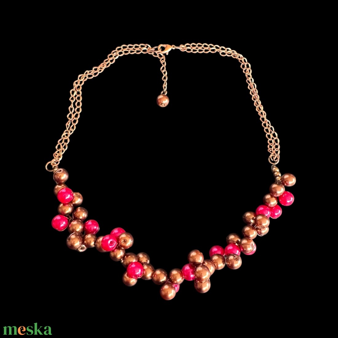 Pink és barna tekla gyöngyökből készült modern stílusú ékszer, retro rózsaszín nyakék, érdekes magenta gyöngysor - ékszer - nyaklánc - medálos nyaklánc - Meska.hu Pink és barna tekla gyöngyökből készült modern stílusú ékszer, retro rózsaszín nyakék, érdekes magenta gyöngysor - ékszer - nyaklánc - medálos nyaklánc - Meska.hu