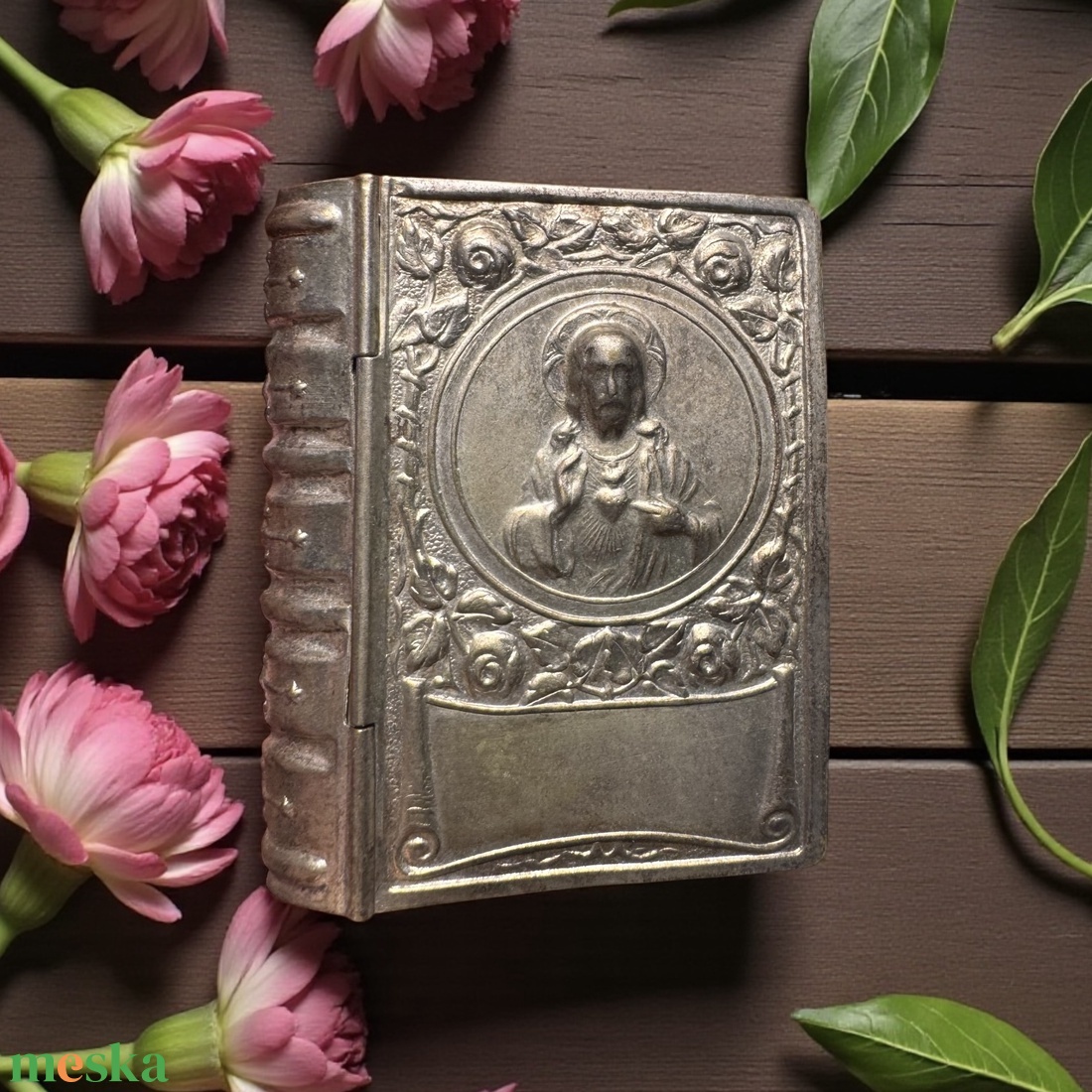 Régi rózsafüzér vagy kereszt tartó ezüst vagy ezüstözött szelence, kis ezüst doboz, régi vallási emlék, Egyházi relikvia - otthon & életmód - vallás - kereszt - Meska.hu