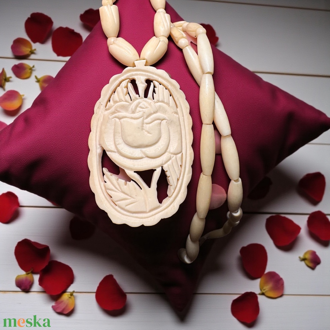 Régi csont nyaklánc, elefánt csont ékszer, retro vintage ékszer, midcentury ékszer, nyaklánc, nyakék 70-es évekből - ékszer - ékszerszett - Meska.hu