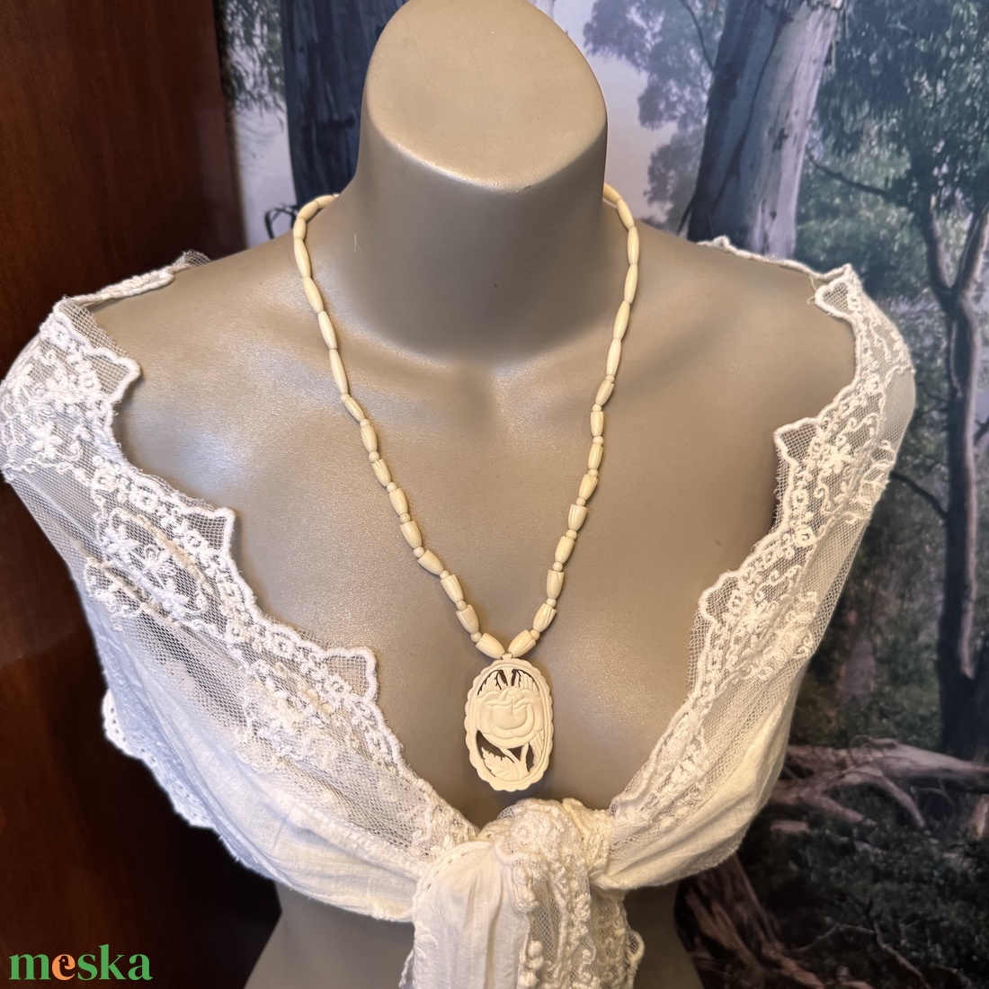 Régi csont nyaklánc, elefánt csont ékszer, retro vintage ékszer, midcentury ékszer, nyaklánc, nyakék 70-es évekből - ékszer - ékszerszett - Meska.hu