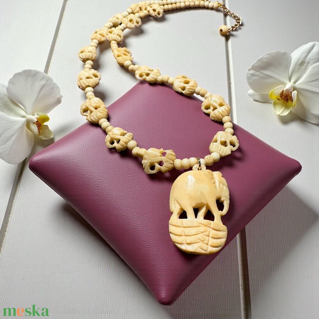 Régi csont nyaklánc, elefánt csont ékszer, retro vintage ékszer, midcentury ékszer, nyaklánc, nyakék 70-es évekből - ékszer - ékszerszett - Meska.hu