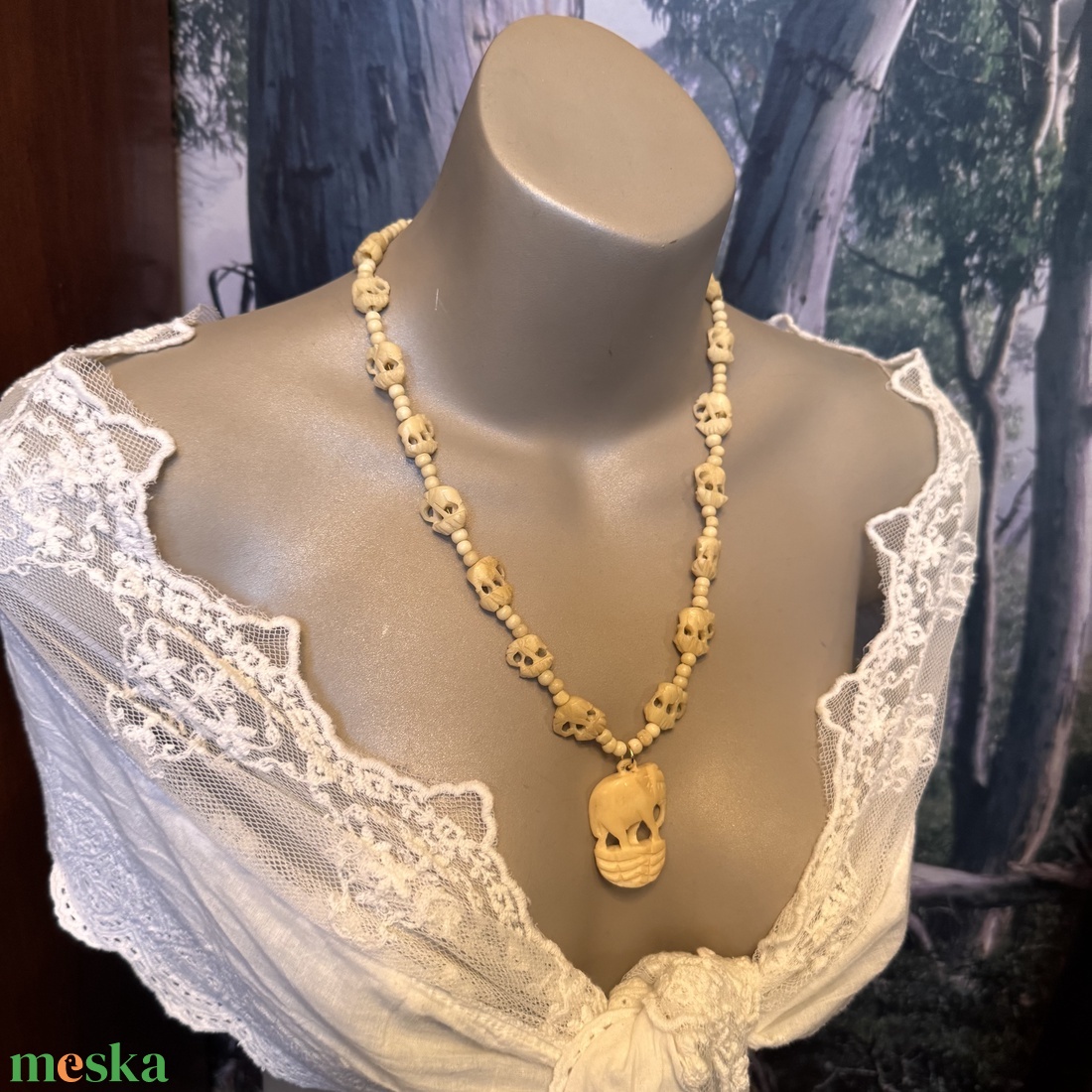 Régi csont nyaklánc, elefánt csont ékszer, retro vintage ékszer, midcentury ékszer, nyaklánc, nyakék 70-es évekből - ékszer - ékszerszett - Meska.hu