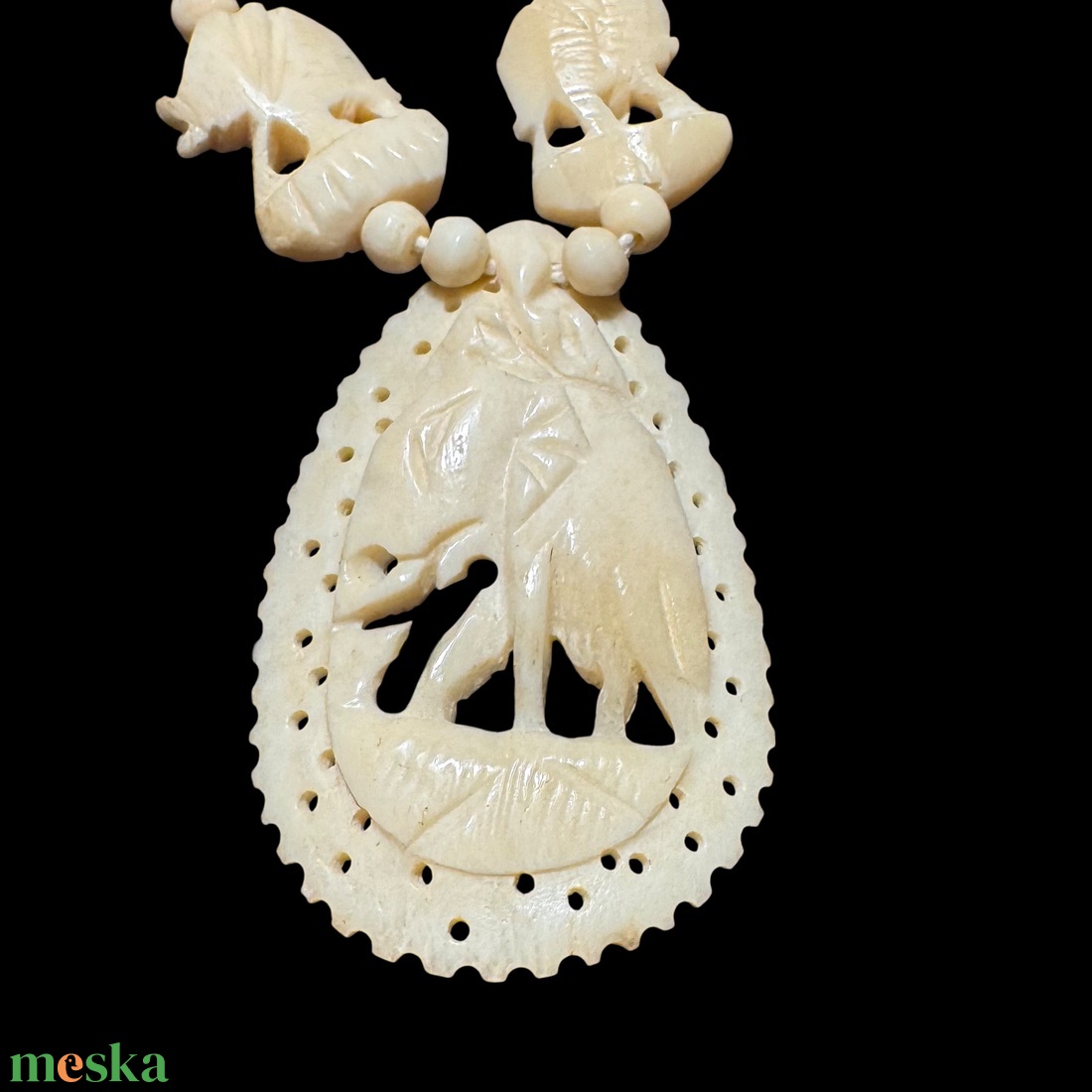 Bohém csont nyaklánc, elefánt csont ékszer, retro vintage ékszer, midcentury ékszer, nyaklánc, nyakék 70-es évekből - ékszer - ékszerszett - Meska.hu