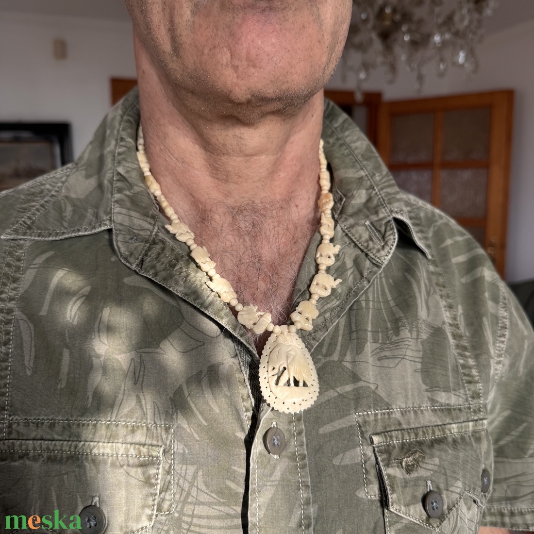Bohém csont nyaklánc, elefánt csont ékszer, retro vintage ékszer, midcentury ékszer, nyaklánc, nyakék 70-es évekből - ékszer - ékszerszett - Meska.hu