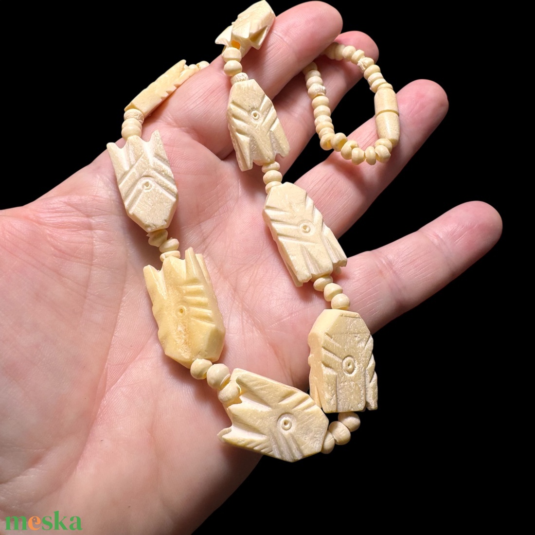 Bohém csont nyaklánc, elefánt csont ékszer, retro vintage ékszer, midcentury ékszer, nyaklánc, nyakék 70-es évekből - ékszer - ékszerszett - Meska.hu